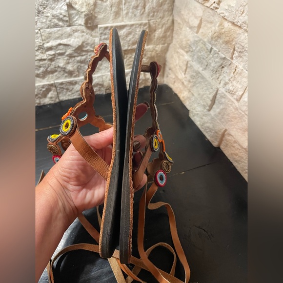 Laidback London Sandals Beaded Leather Ankle Straps Womens - Picture 5 of 8